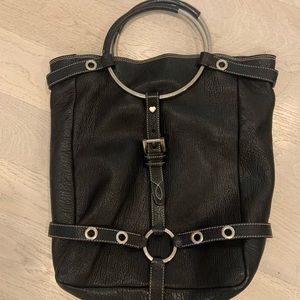 Luella rare black leather tote with metal rings